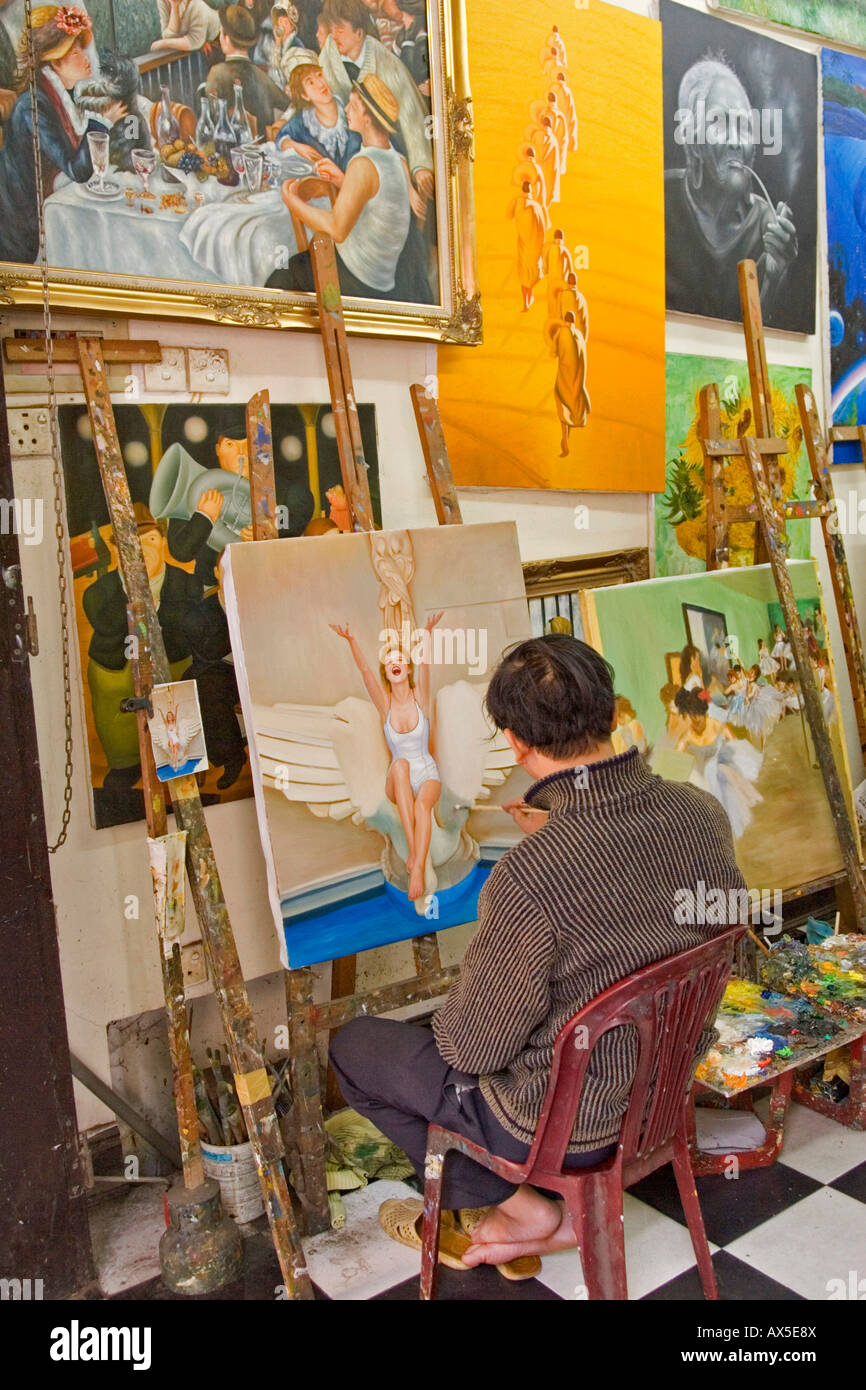 La copie de l'artiste Peintures à Hanoi, Vietnam, Asie Banque D'Images