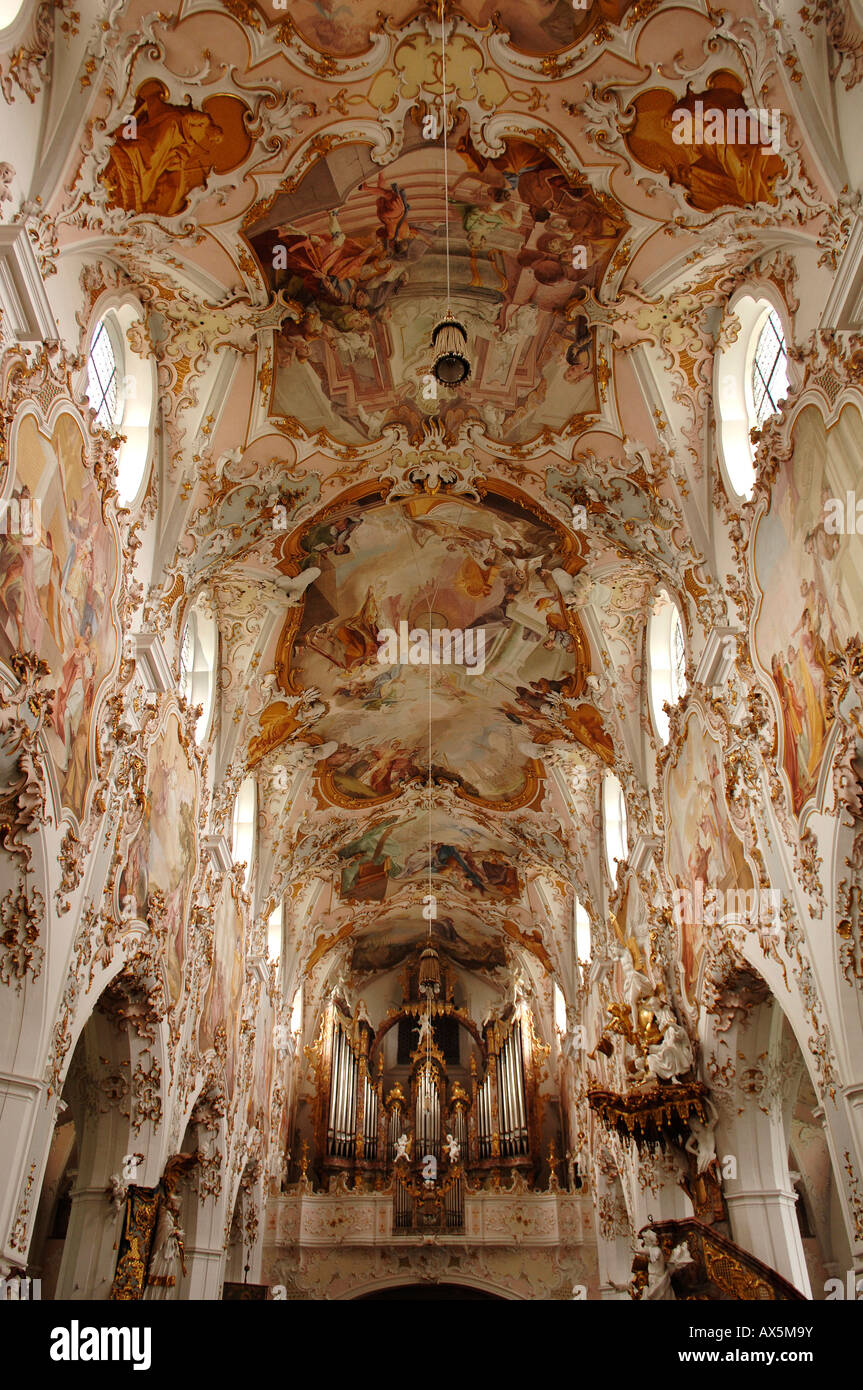 L'intérieur, Mariae Schwanenburg Geburt (St. Mary's Church), Rottenbuch, Haute-Bavière, Bavaria, Germany, Europe Banque D'Images