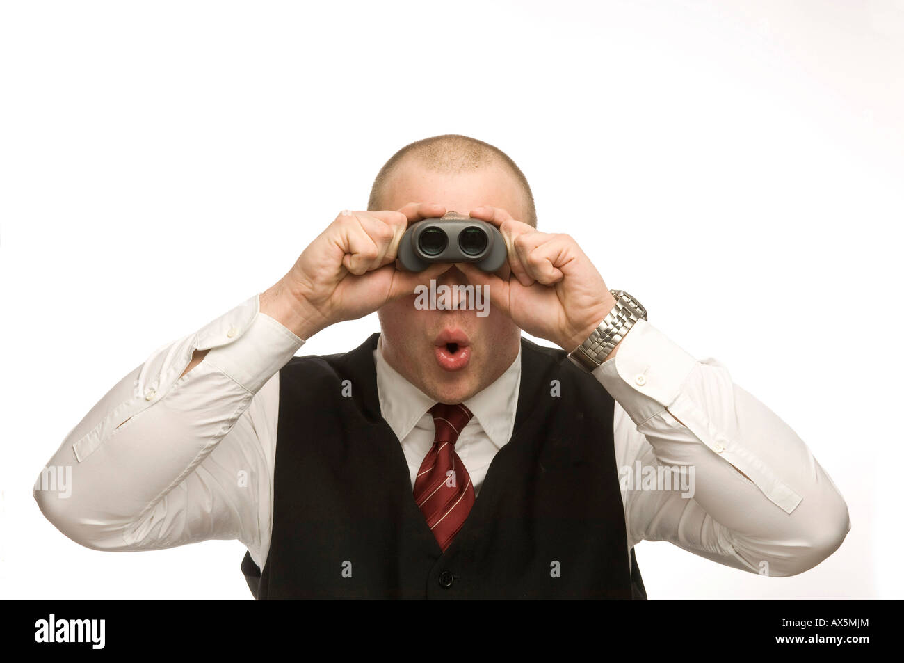 Jeune homme binoculars Banque D'Images