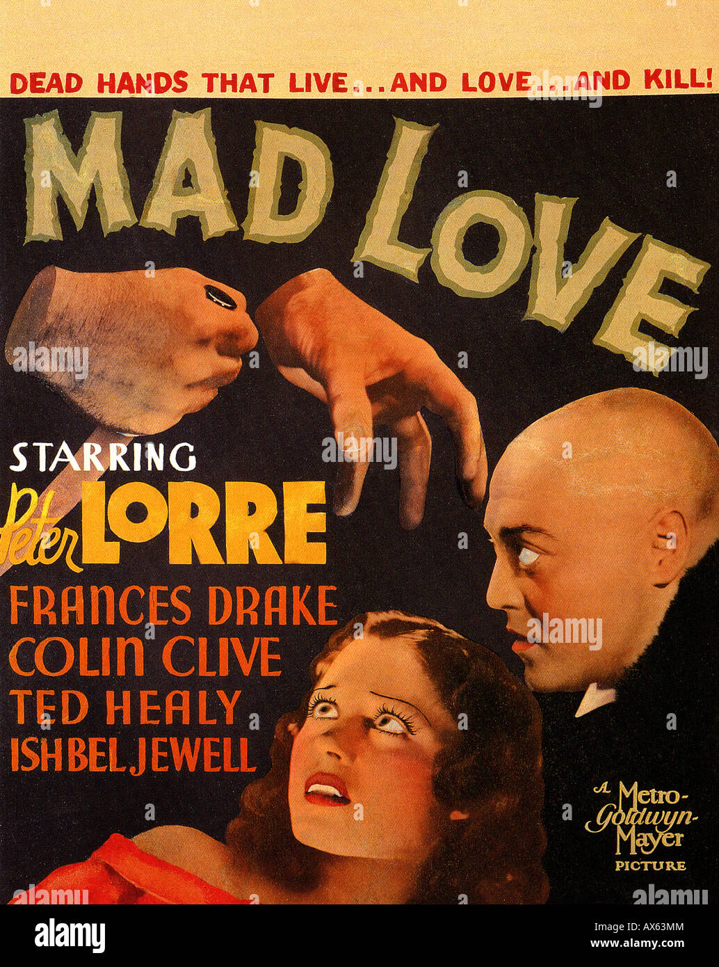 MAD LOVE affiche pour 1935 MGM film avec Peter Lorre et Frances Drake Banque D'Images