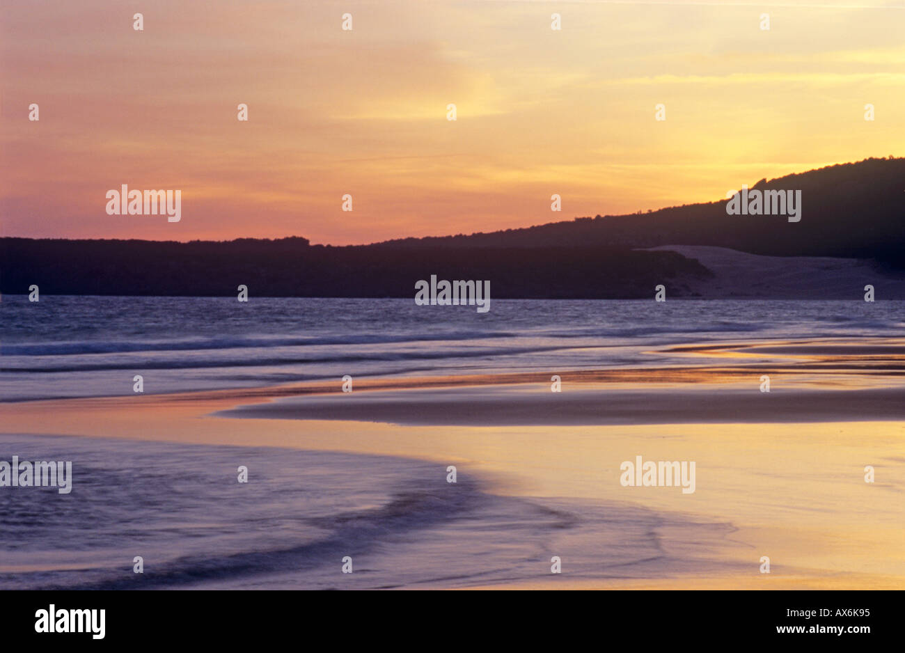 Costa de la luz, la plage et le coucher du soleil, Andalousie, espagne. Bolonia Tarifa. Océan Atlantique, voyages Banque D'Images