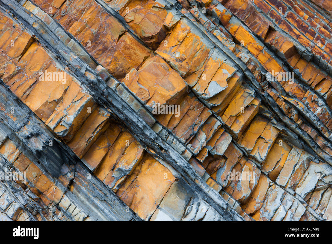 Les strates de roches dans les falaises de Sandymouth, Cornouailles du Nord Banque D'Images