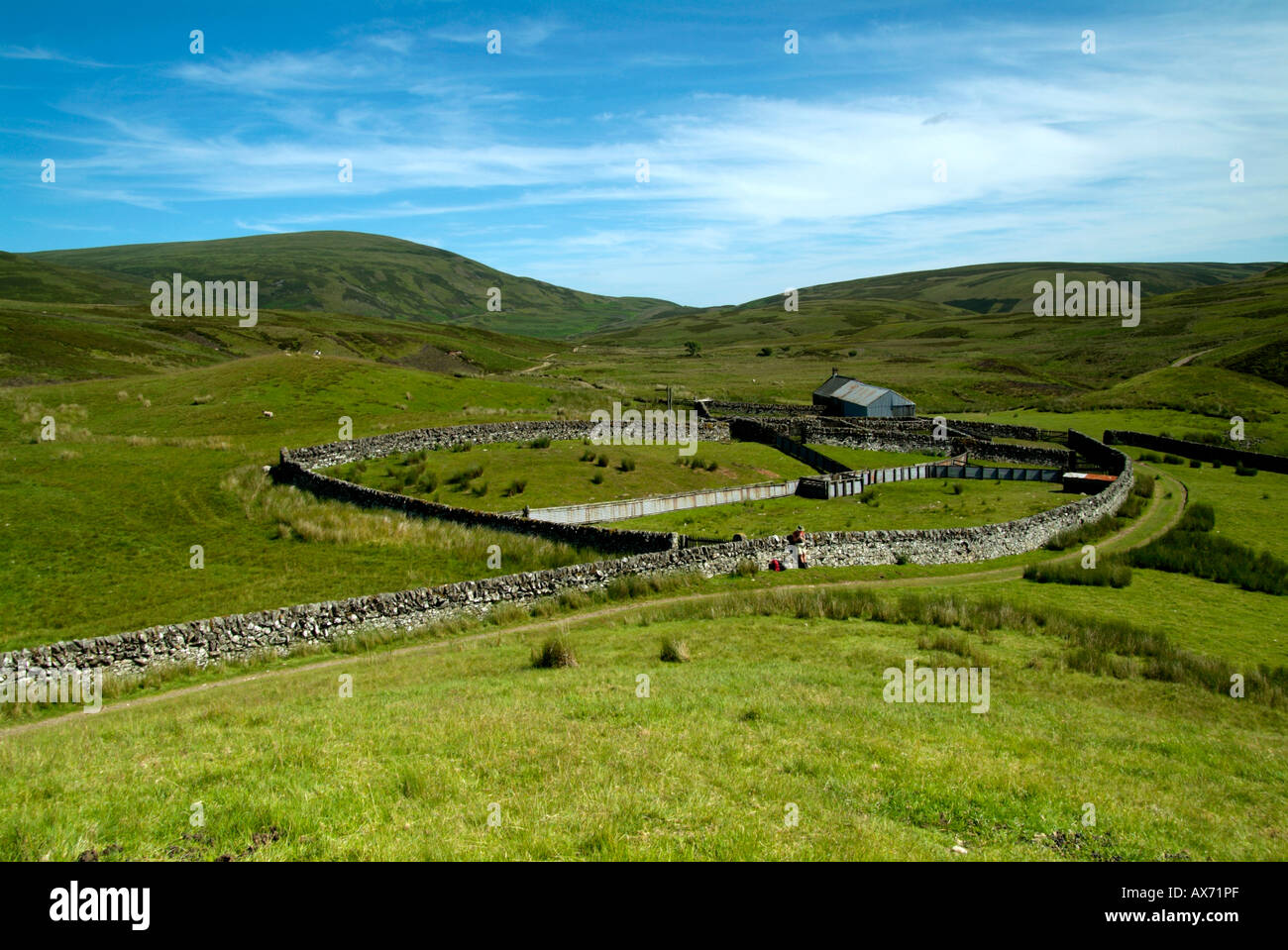 Mur de Pierres Sèches circulaire contre Scottish Hills Banque D'Images