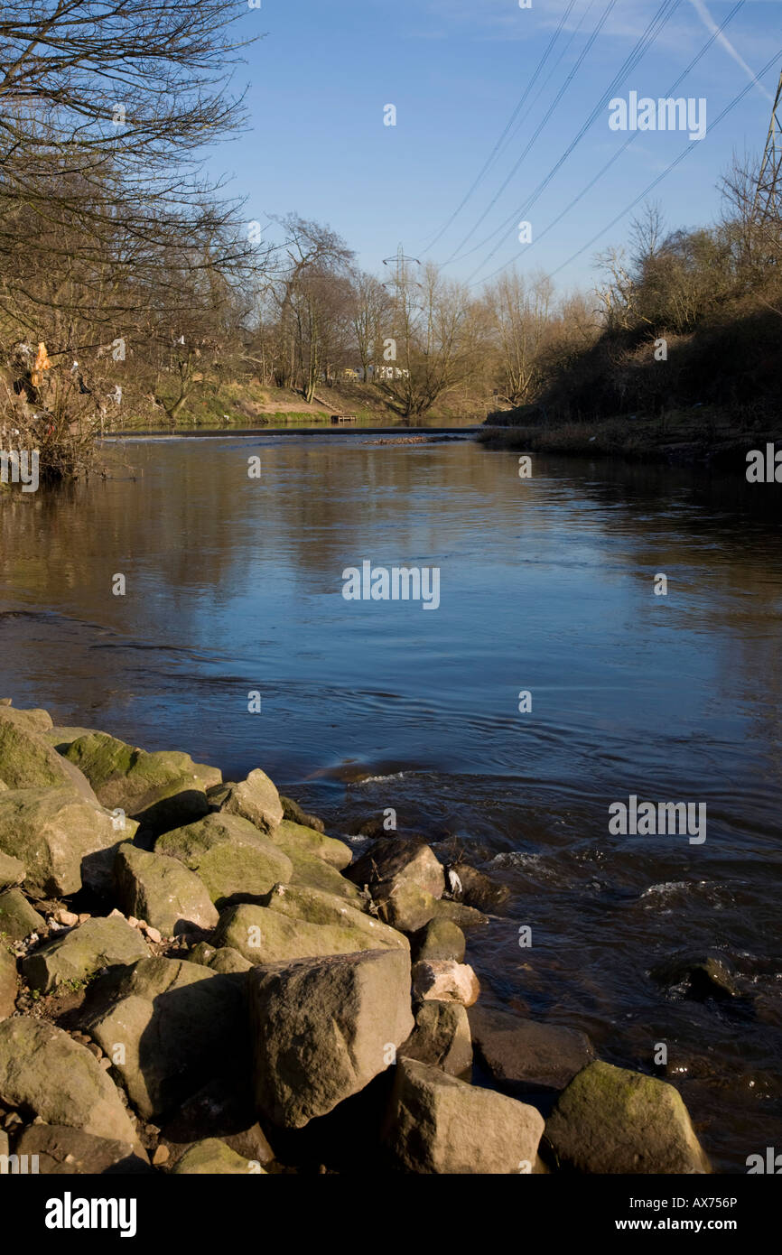 La Mersey. Heaton Mersey, Stockport, Greater Manchester, Royaume-Uni. Banque D'Images