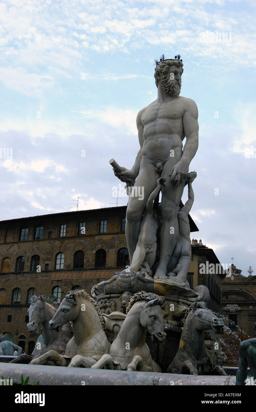 La fontaine de Neptune de la Piazza della Signoria à Florence, Italie. Banque D'Images