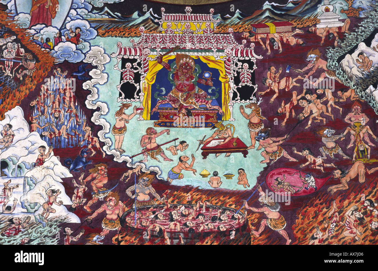 Visions de l'enfer bouddhiste au monastère de Nechuns l'oracle d'État. Près de Lhassa, au Tibet. Banque D'Images