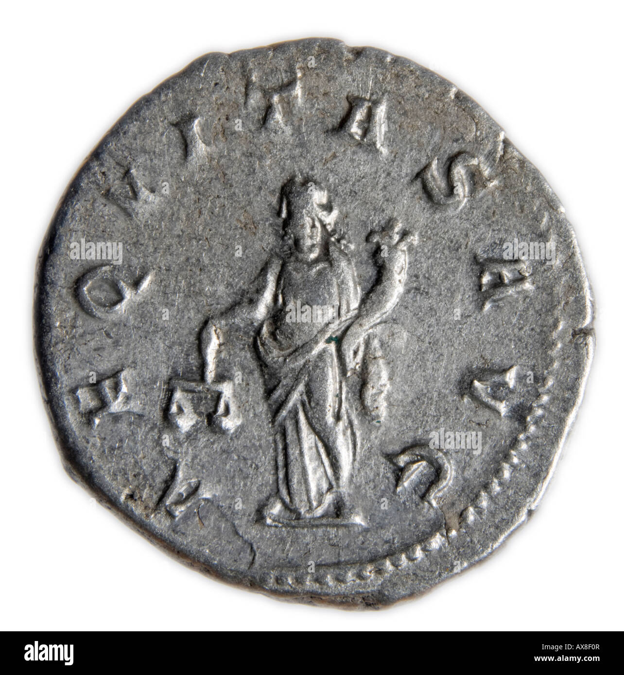 Pièce de monnaie romaine d'argent. Antonianus de Nœud Gordien III - Marche arrière : Aequitas holding Balance et corne Banque D'Images