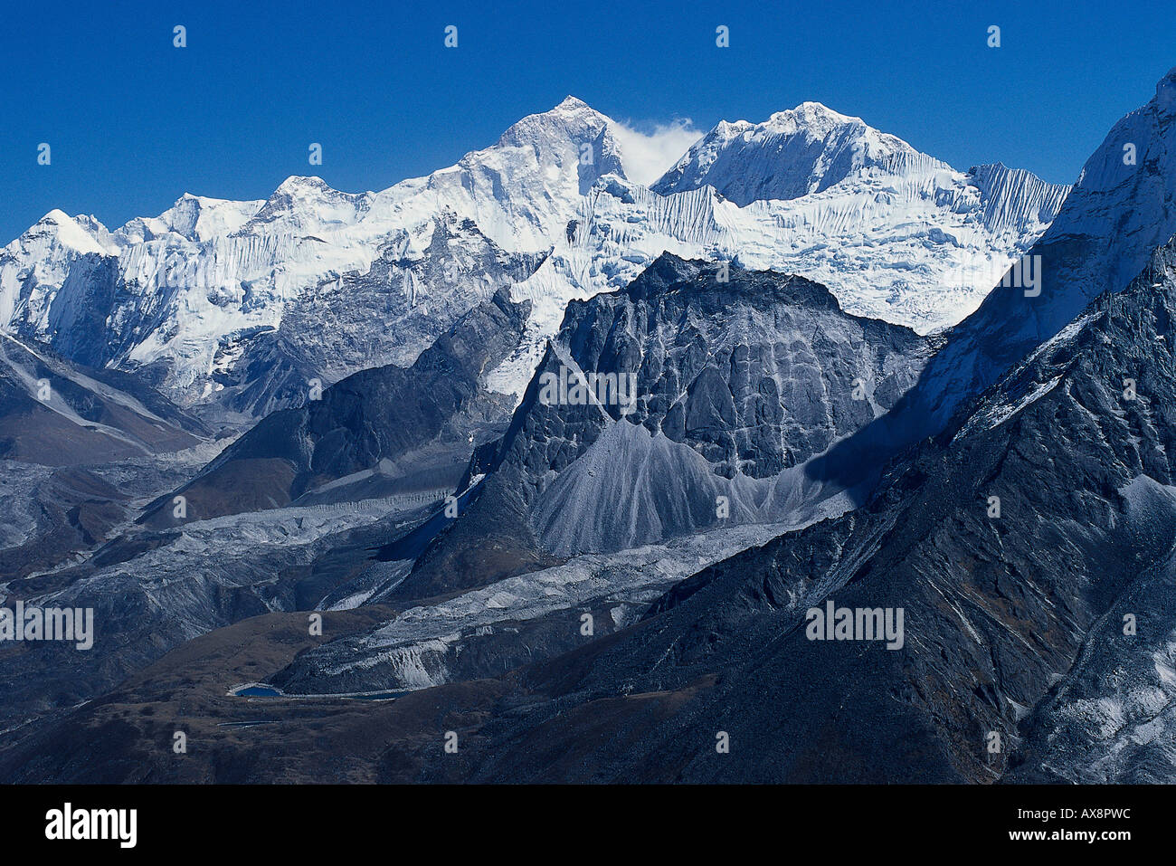 Le mont Everest et Nuptse, Himalaya, Népal, Solu Khumbu Banque D'Images