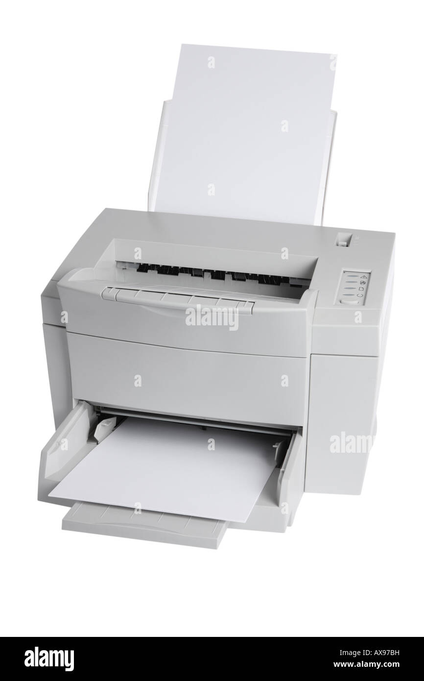 Imprimante de bureau découper sur fond blanc Banque D'Images