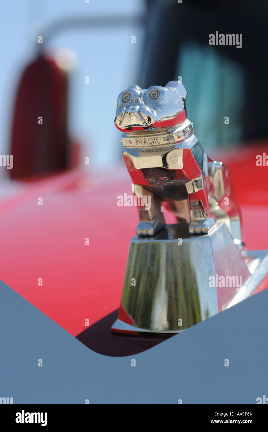 Mack bulldog mascot sur le capot d'un Mack Vision. Banque D'Images