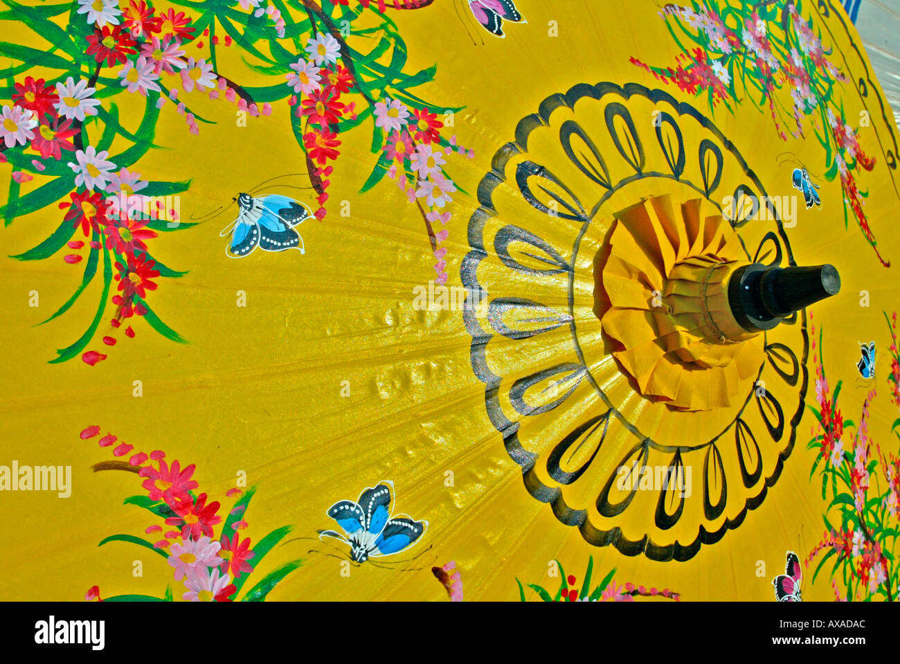 Parapluie jaune décoratifs Chiang Mai Thaïlande Banque D'Images Parapluie jaune décoratifs Chiang Mai Thaïlande Banque D'Images