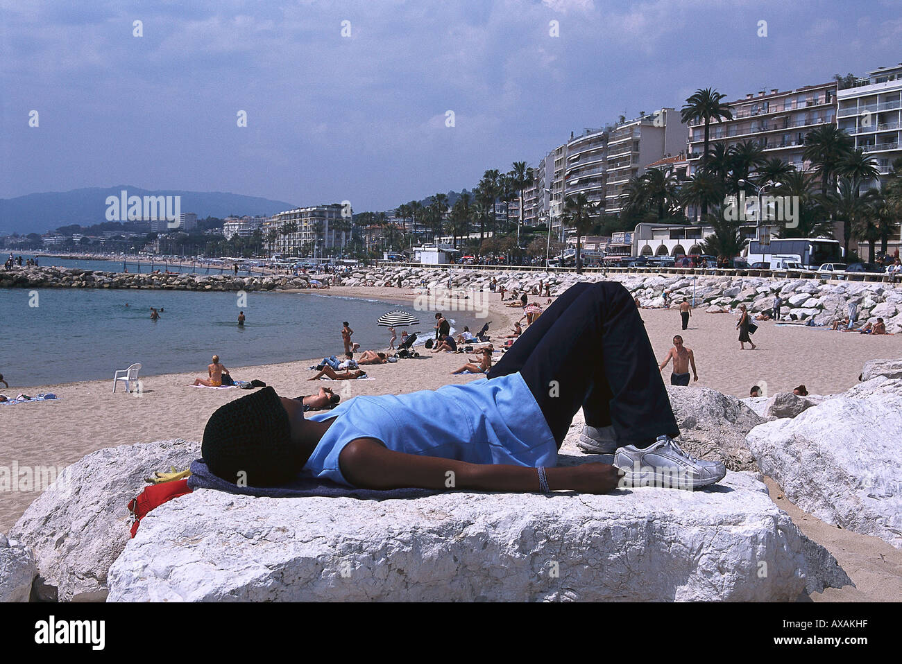 Plage, Plage du Midi, Cannes Côte d'Azur, France Banque D'Images