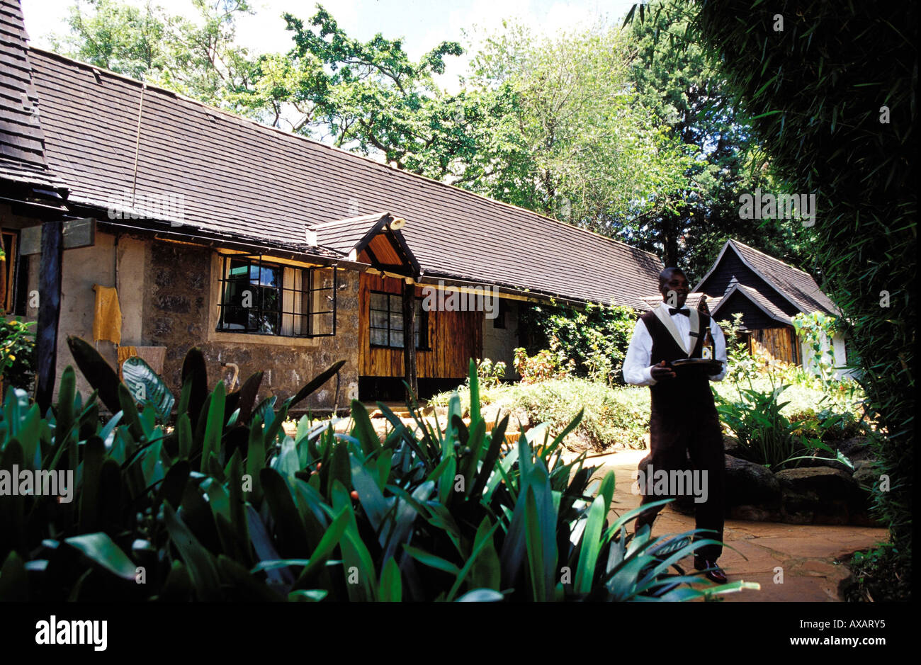 Naru moru lodge mount kenia, maison voyage avec serveur Banque D'Images