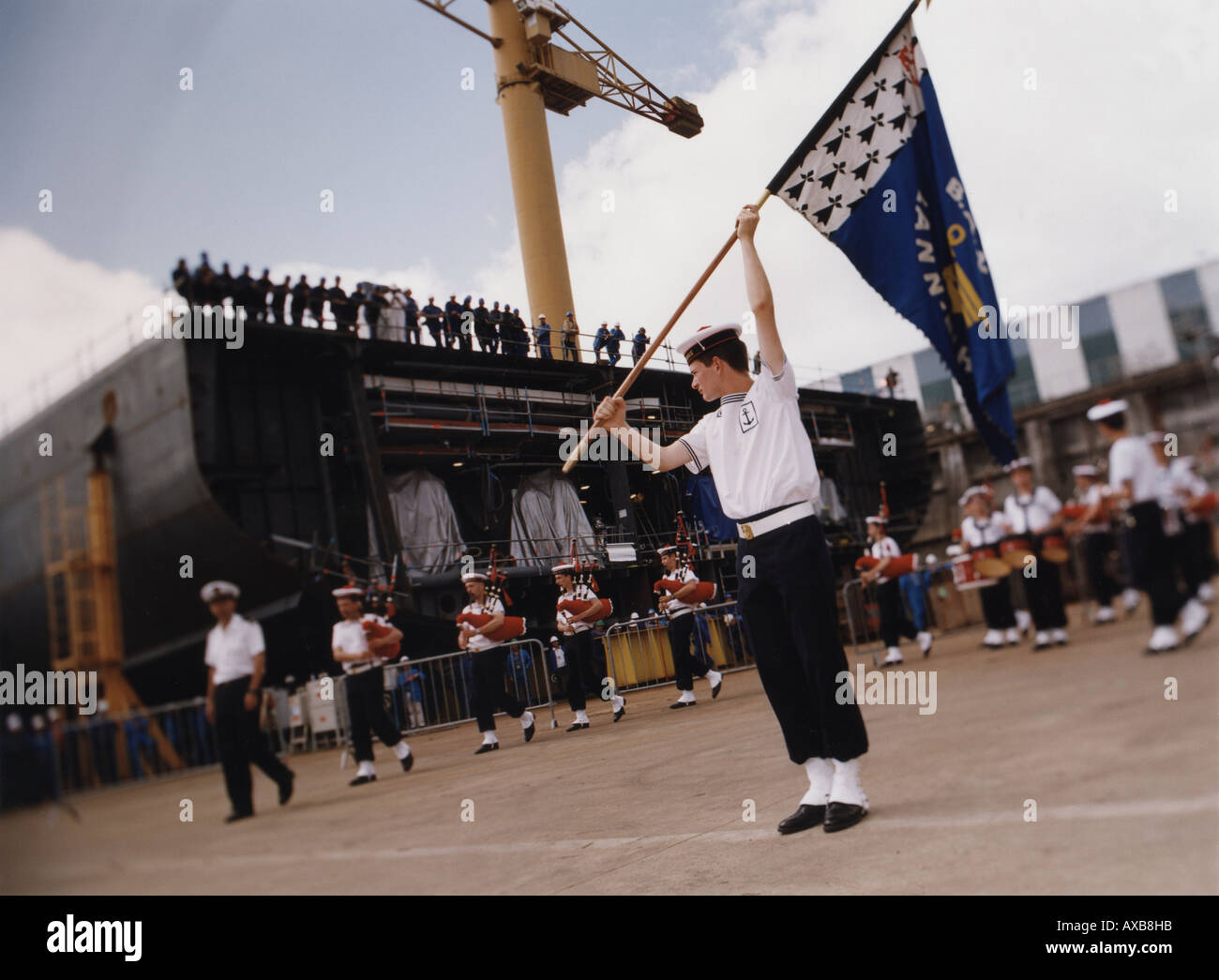 Queen Mary 2, Ceremony-Shipyard Kiellegungszeremonie à Saint-Nazaire, Banque D'Images