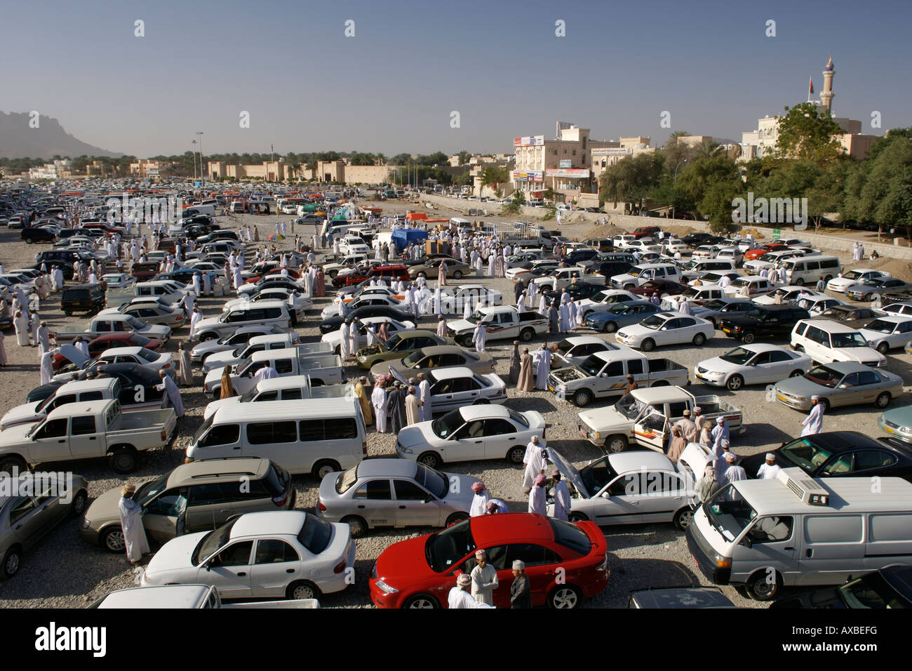 Les véhicules d'occasion à vendre au souk vendredi dans la ville de Nizwa en Oman. Banque D'Images