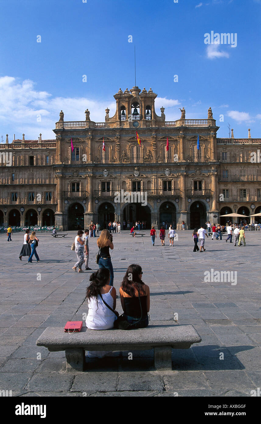 La Plaza Mayor de Salamanque, Castille, Espagne Banque D'Images