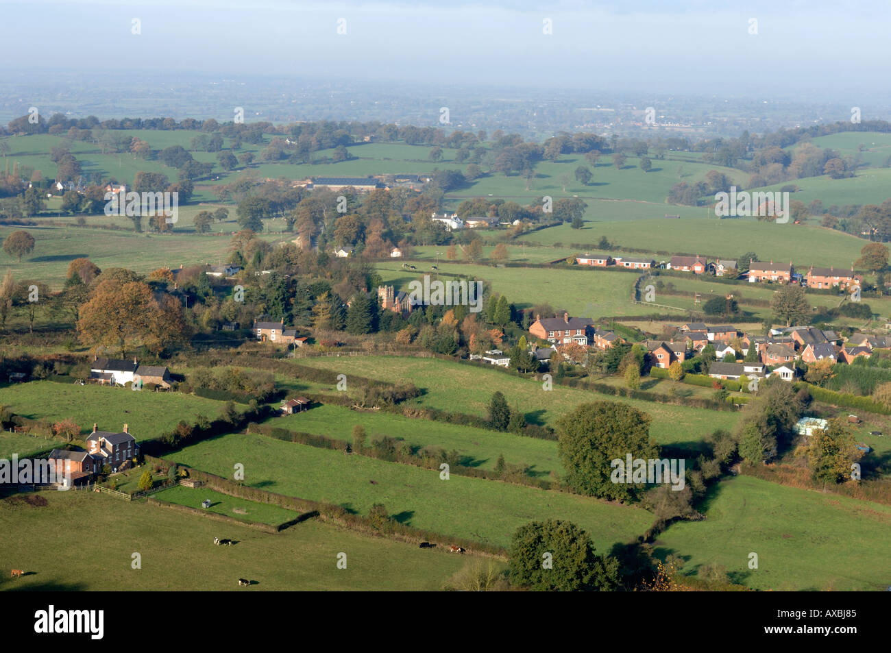 Vue depuis la colline de Bickerton sur campagne du Cheshire England UK Banque D'Images