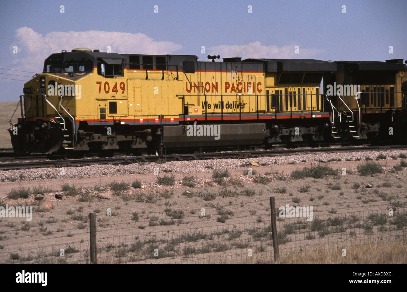 Moteur de l'Union Pacific, Black Thunder Mine de charbon, le sud du bassin de la rivière Powder, au Wyoming, USA Banque D'Images