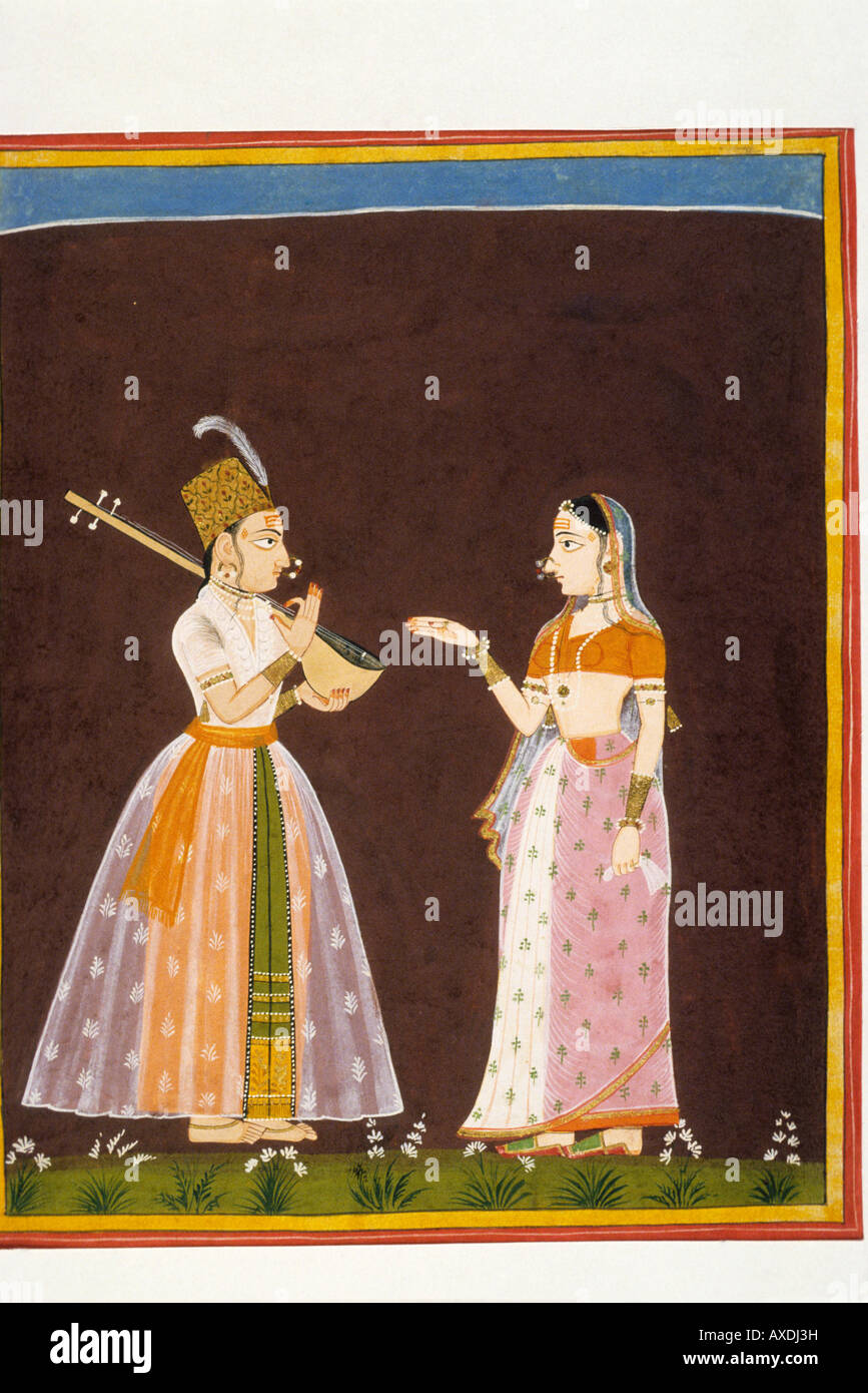 Mewar (Inde) deux dames c 1690 kanoria. Peinture miniature indienne, Rajasthan Inde Banque D'Images