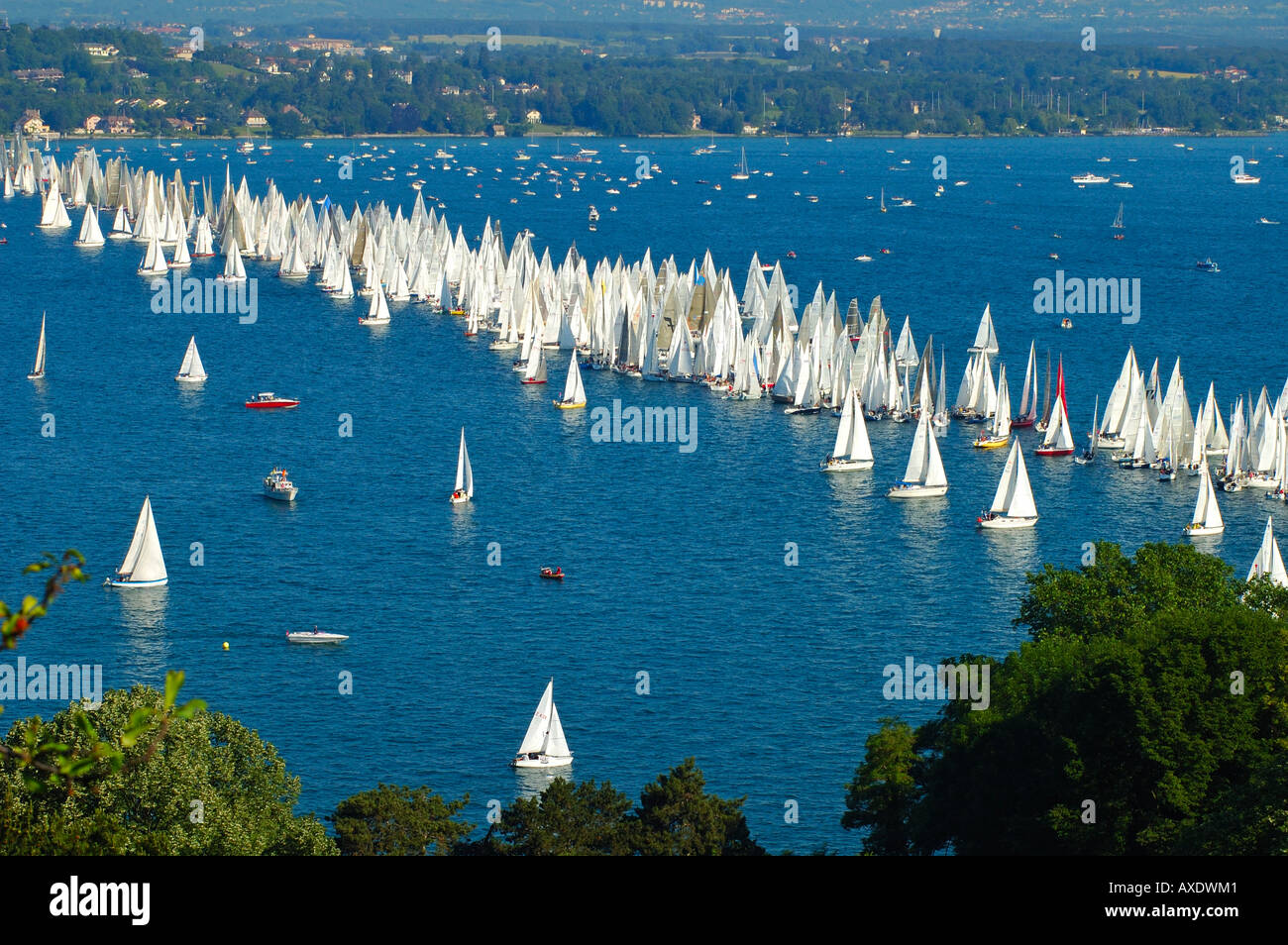 Ligne de départ d'une course de bateaux à voile Lac Léman, Suisse Photo  Stock - Alamy