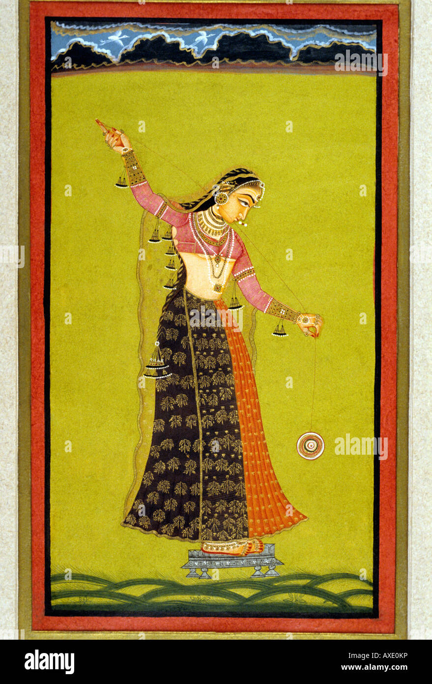 Dame avec un yoyo c 1750 kanoriya. Peinture miniature indienne, Rajasthan Inde Banque D'Images