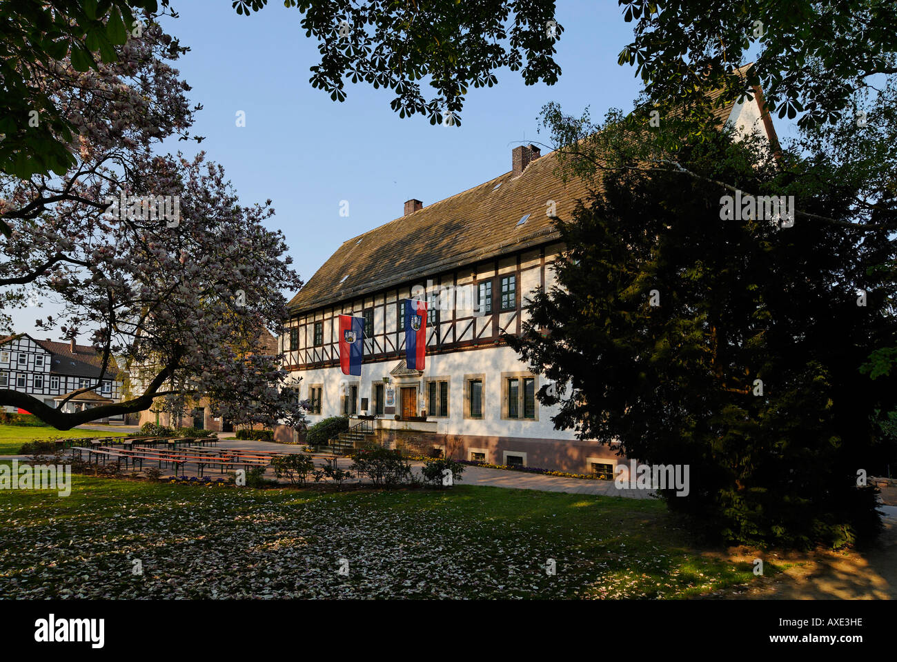 Bodenwerder au Weser près de Holzminden Basse-saxe Allemagne château de Muenchhausen Hieronymus Carl Friedrich Freiherr von Banque D'Images