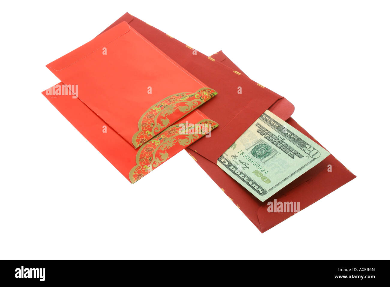 Le Nouvel An chinois et américains des paquets rouge sur blanc Banque D'Images