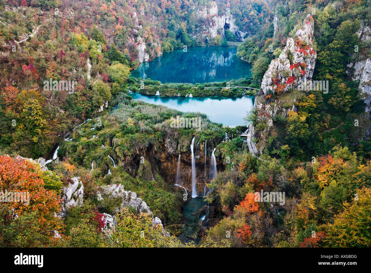 Lower Falls, le parc national des Lacs de Plitvice, Croatie Banque D'Images
