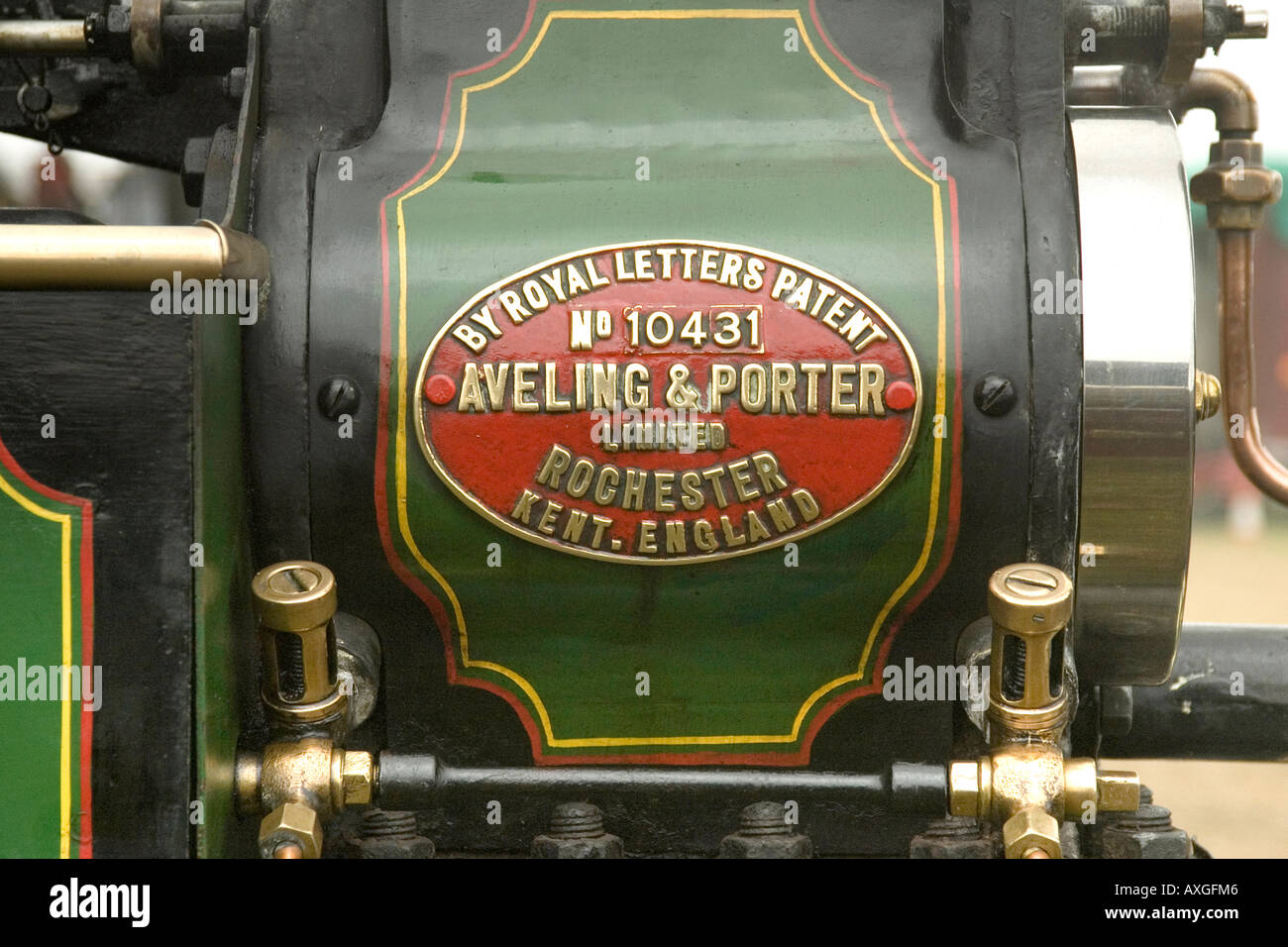 Plaque moteur sur un cylindre à vapeur Aveling Great Dorset Steam Fair UK Banque D'Images