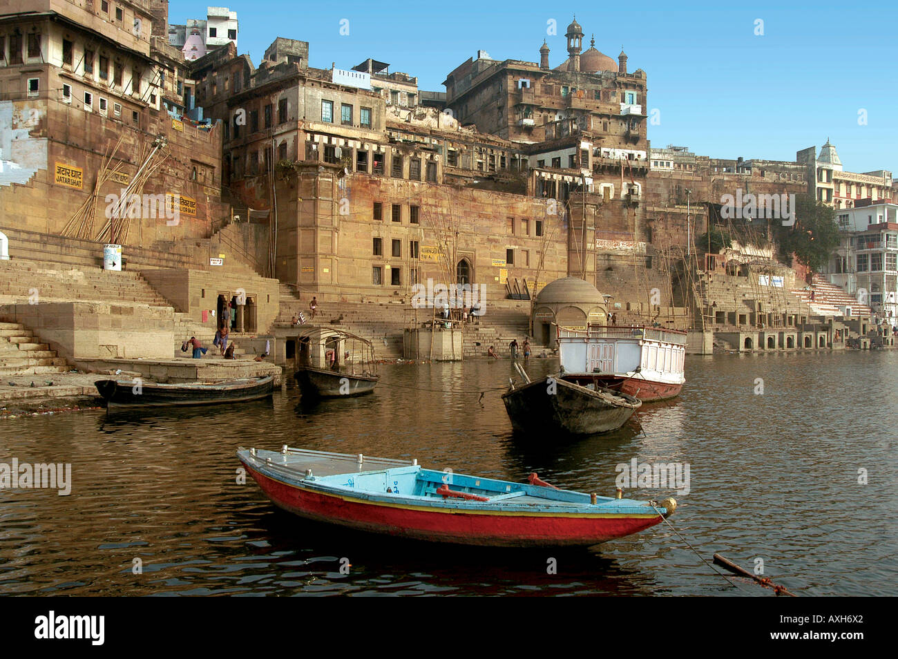 Les palais et les temples le long de Ganges Varanasi Inde Banque D'Images
