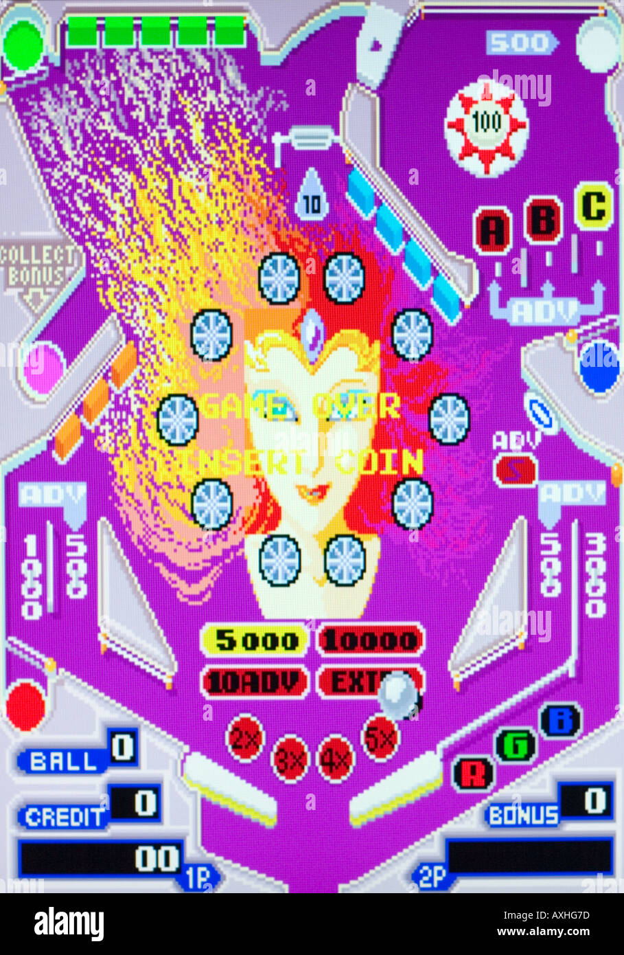 Pinball Action Tehkan 1985 capture d'écran du jeu vidéo d'arcade Vintage - EDITO UTILISEZ UNIQUEMENT Banque D'Images