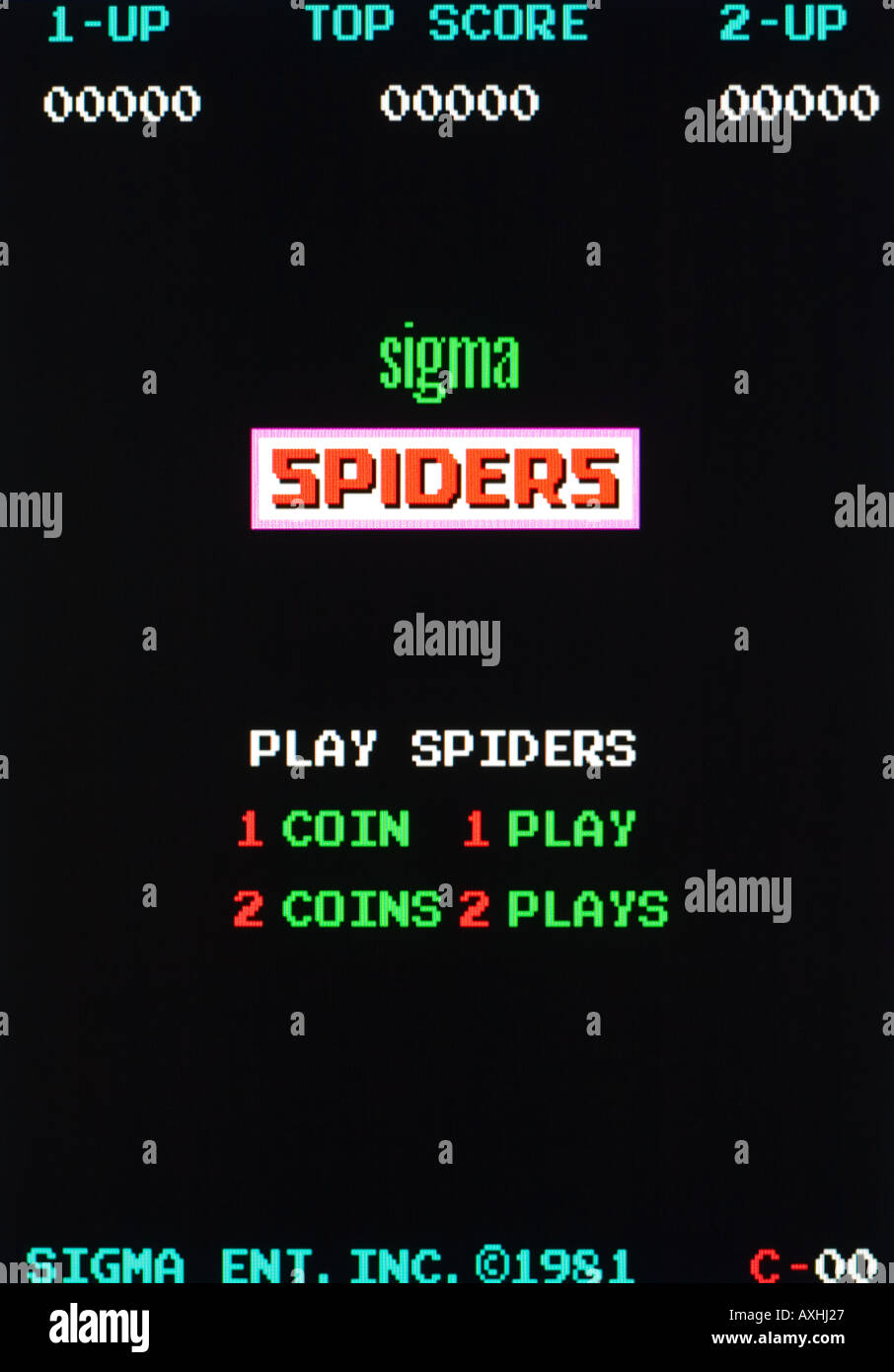 Les araignées Sigman Ent Inc 1981 capture d'écran du jeu vidéo d'arcade Vintage - EDITO UTILISEZ UNIQUEMENT Banque D'Images