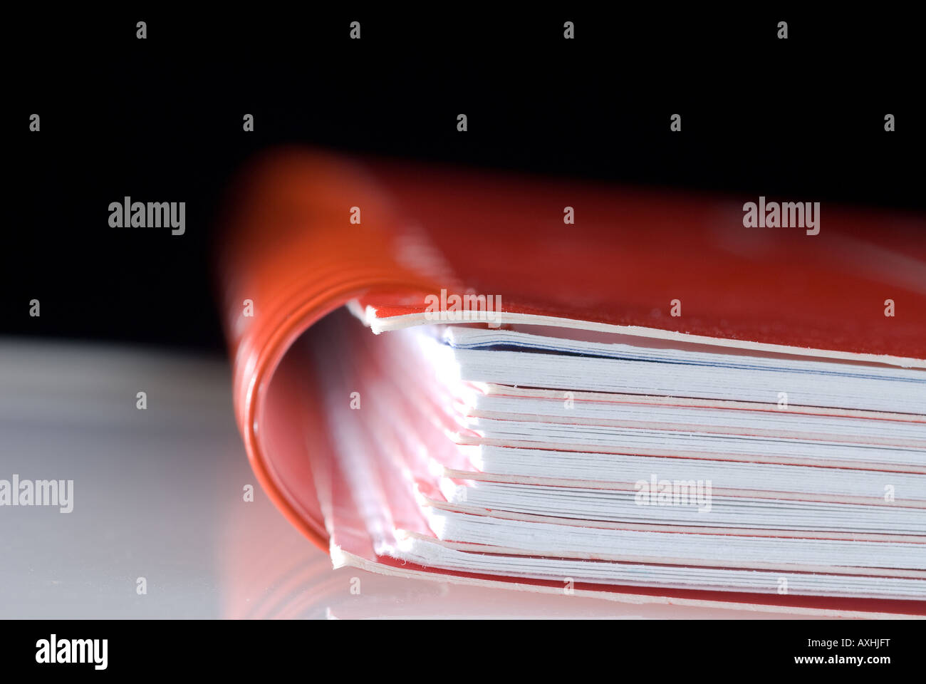 Un syllabus rouge lié par un anneau spiralé montre les différents chapitres Banque D'Images