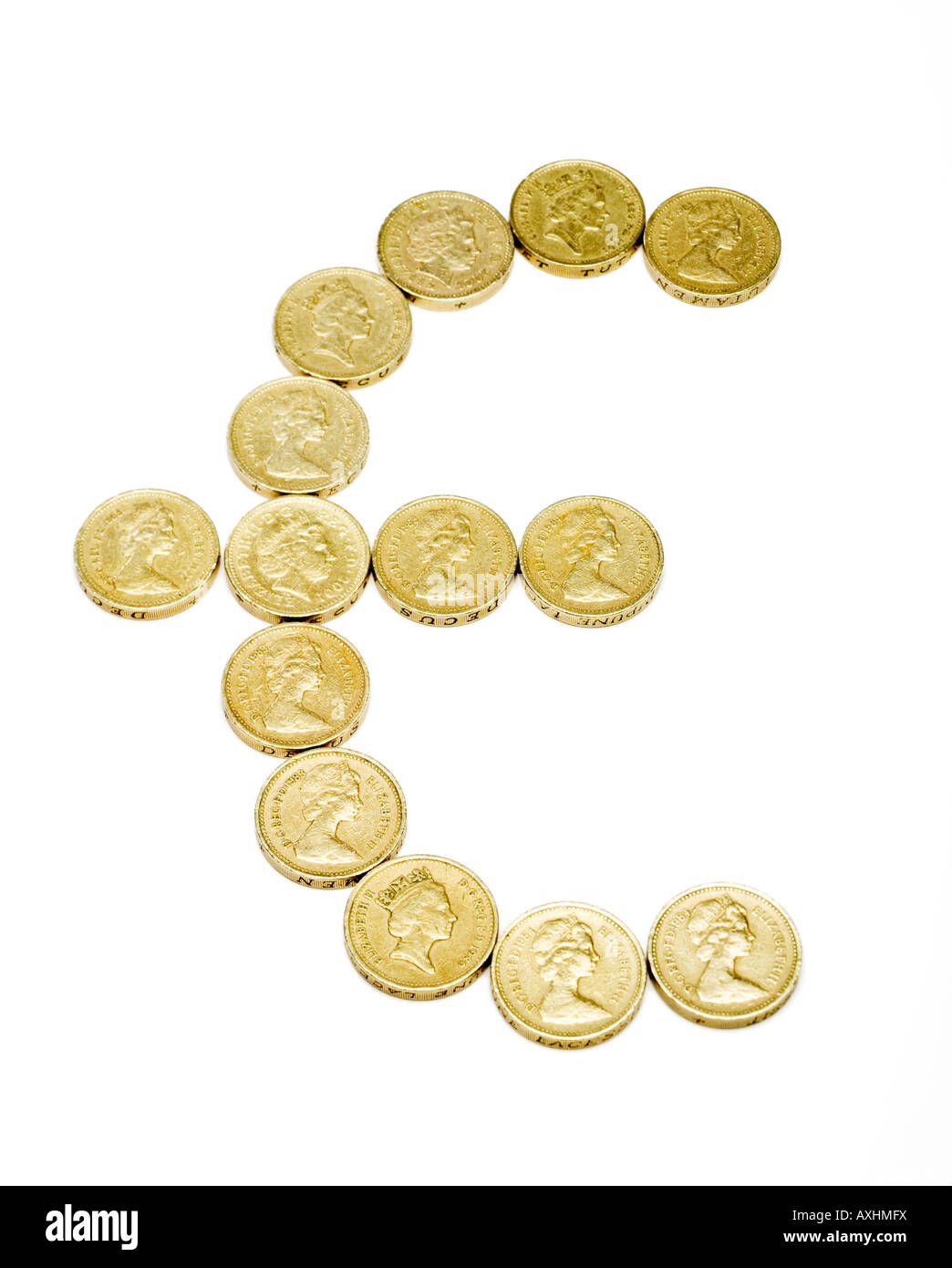 £1 sterling pièces disposées en forme du symbole de l'Euro Banque D'Images