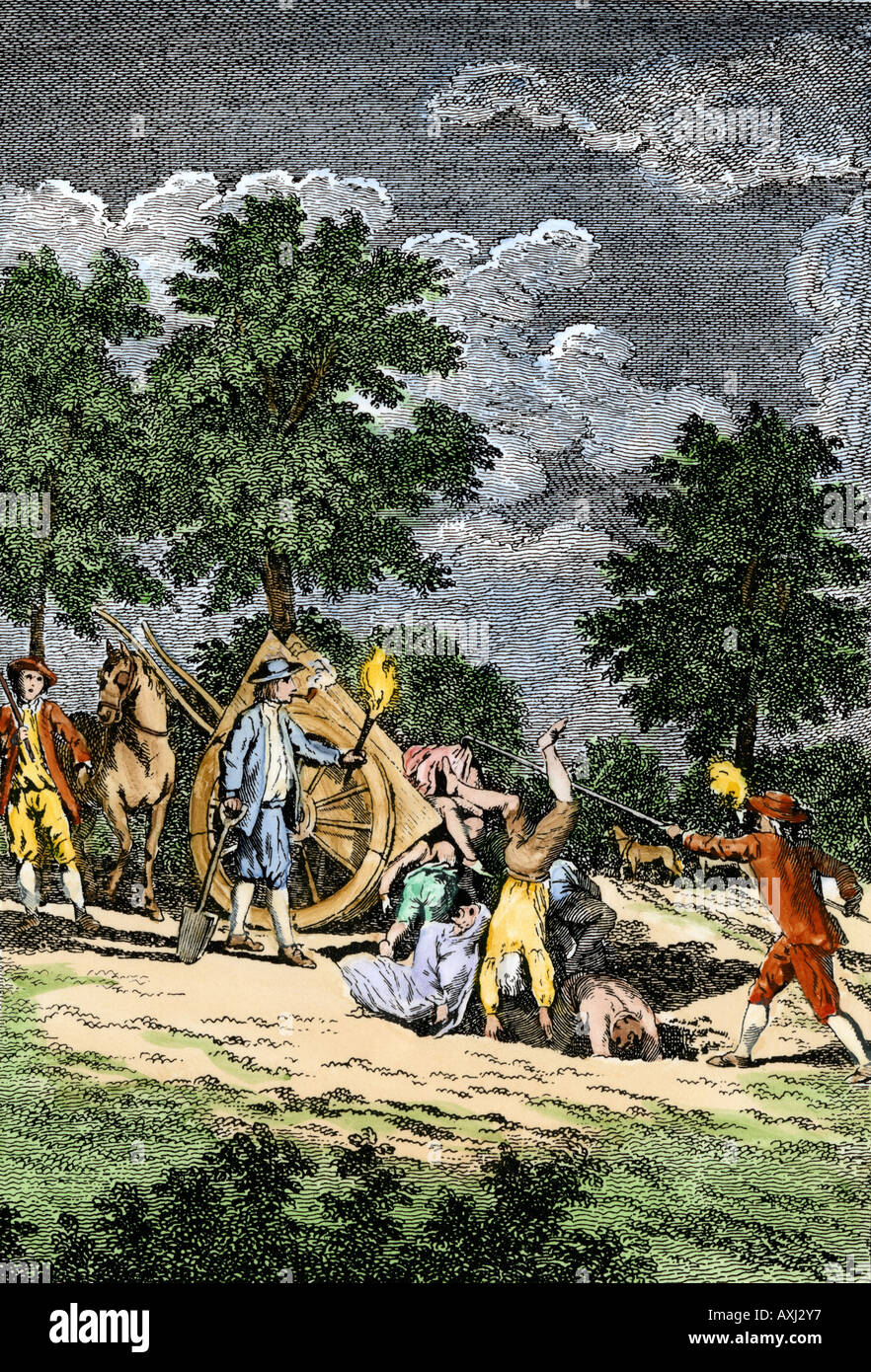 L'enfouissement des corps morts à St Asaph monter au cours de l'épidémie de peste bubonique en Angleterre 1665. À la main, gravure sur bois Banque D'Images