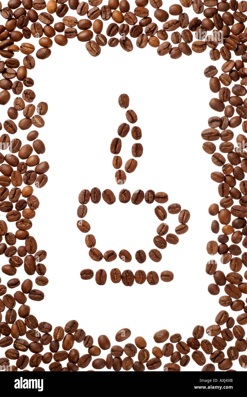 Cadre et une tasse de café et grains de café du châssis Banque D'Images
