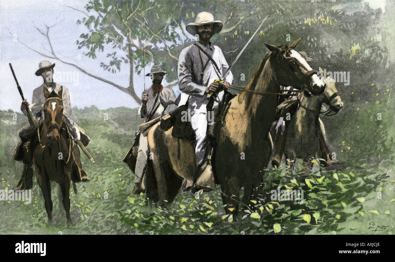 Le général Juan Rius Rivera chef d'insurgés dans la province de Pinar del Rio de Cuba 1896. La main, d'une photographie de demi-teinte Banque D'Images