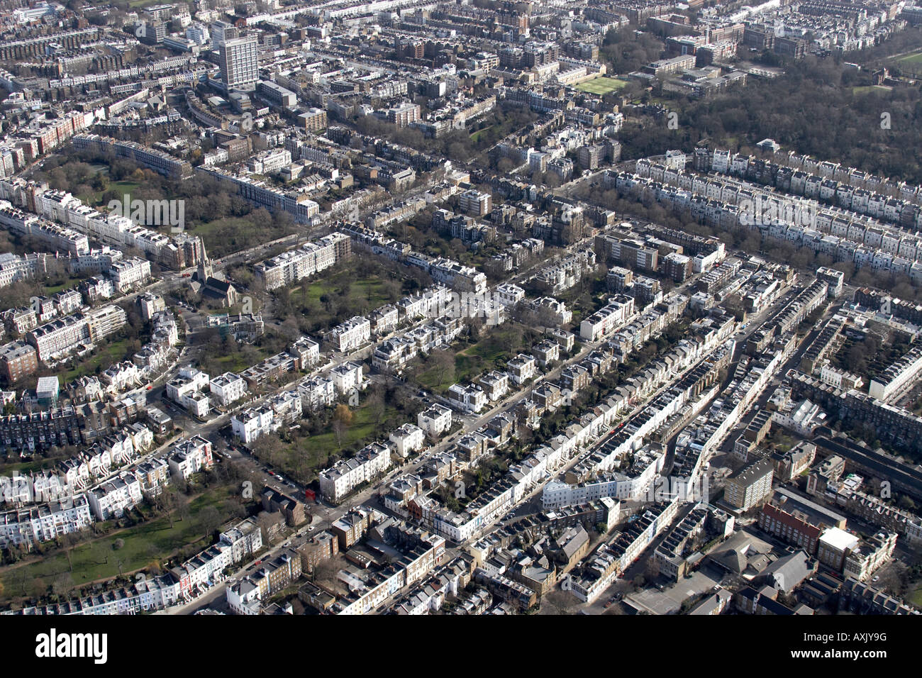 Vue aérienne oblique de haut niveau est de Notting Hill Ladbroke Grove Londres W11 England UK Février 2006 Banque D'Images