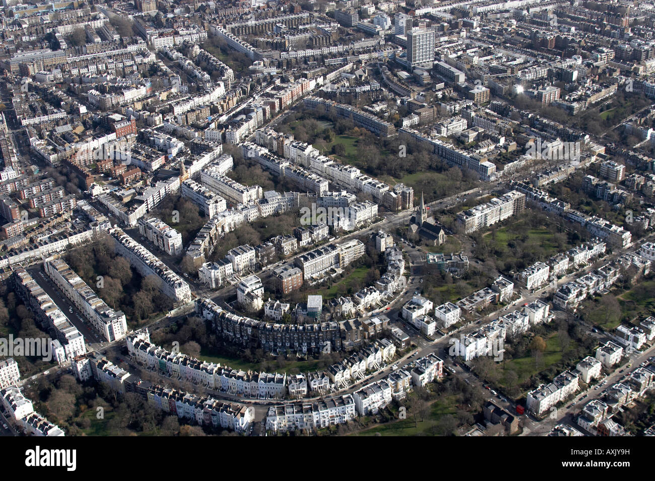 Vue aérienne oblique de haut niveau est de Notting Hill Ladbroke Grove Londres W11 England UK Février 2006 Banque D'Images