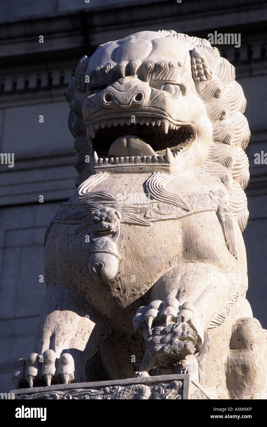 Tuteur EN LION EN ENTRÉE DE GARDES MINNEAPOLIS INSTITUTE OF ARTS, Minneapolis, Minnesota. Créé en Chine. Banque D'Images