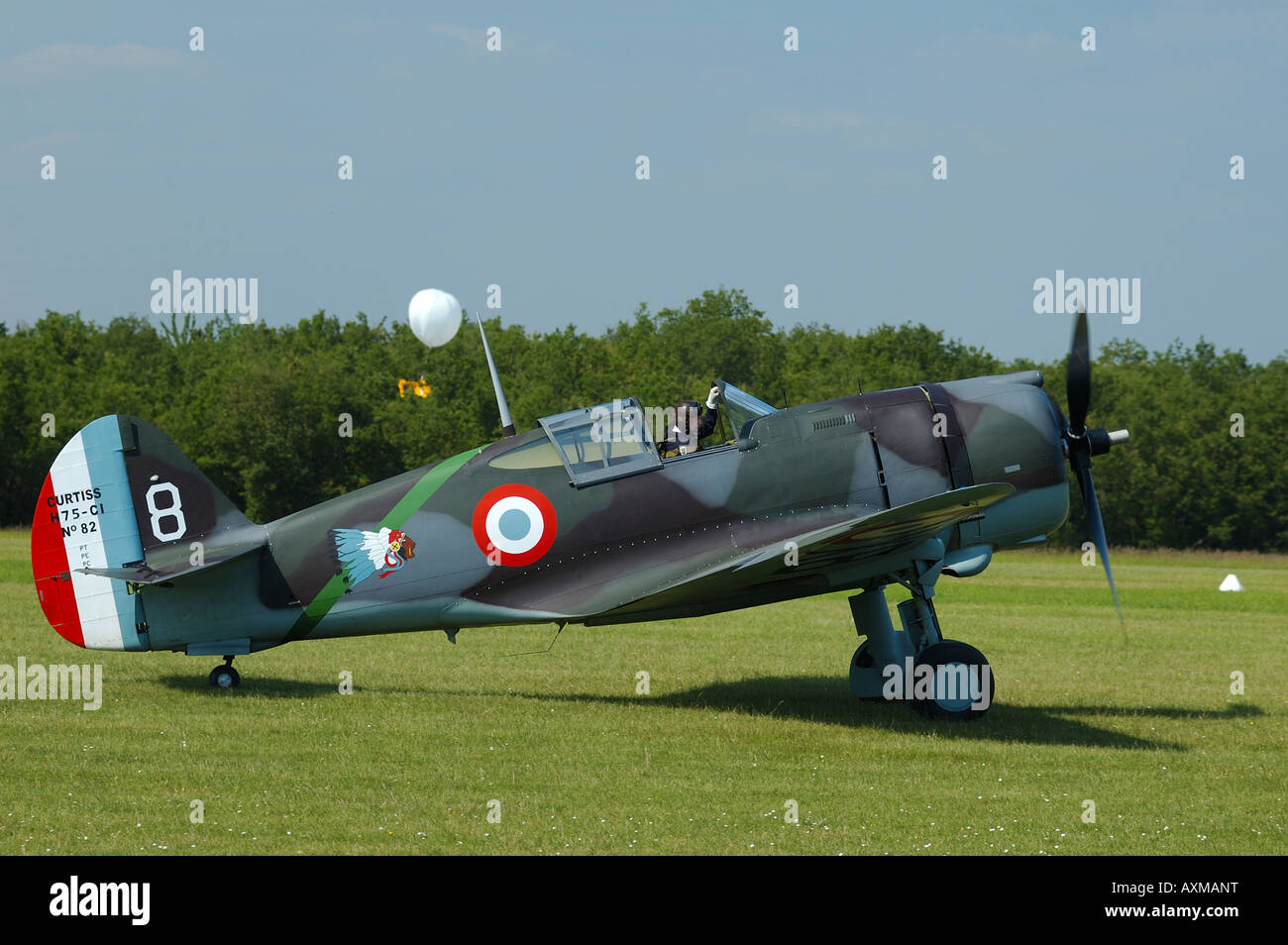 Ancien combattant de la DEUXIÈME GUERRE MONDIALE 75 Curtiss Hawk H vintage français au cours air show, la Ferté Alais Banque D'Images