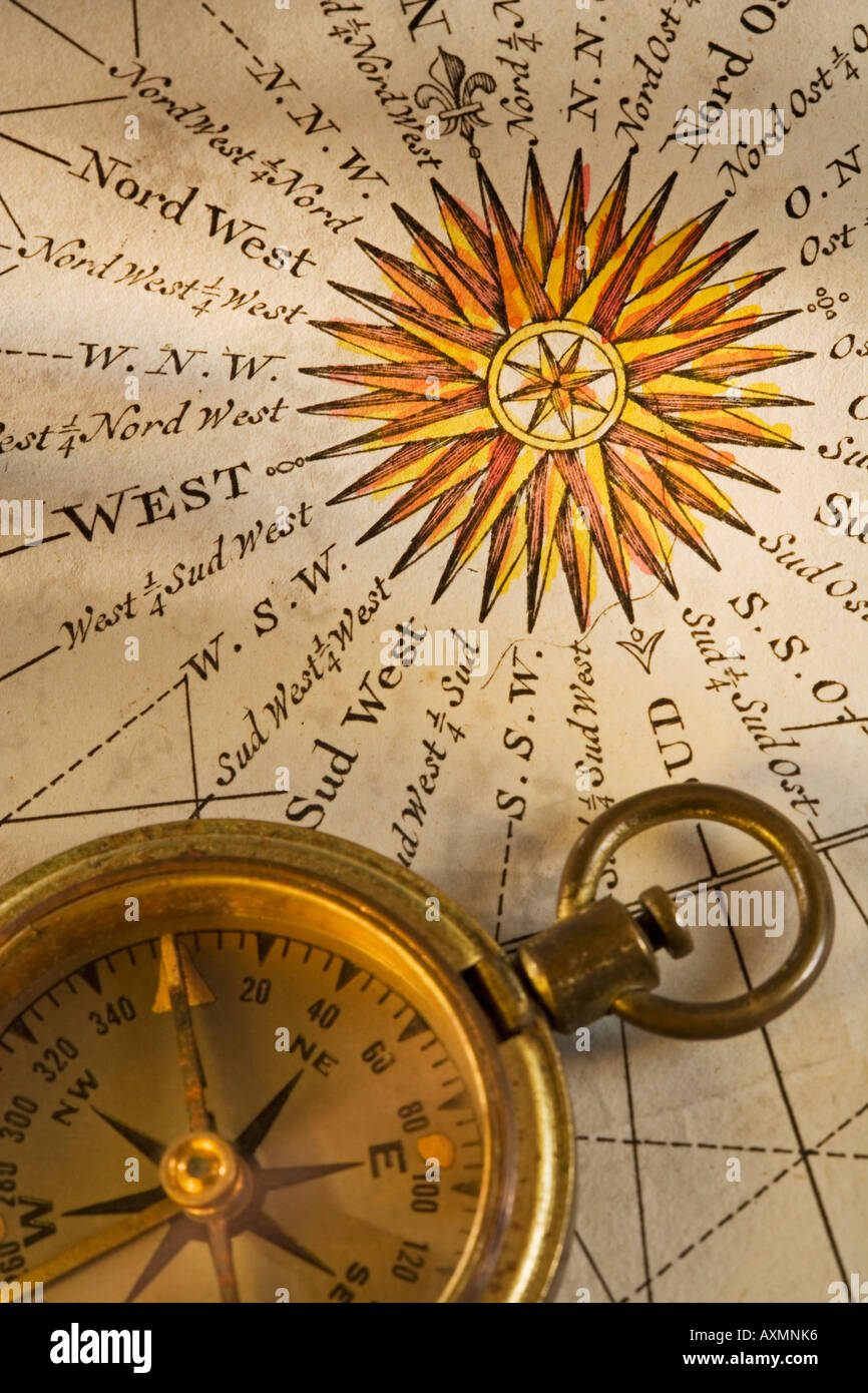 Une antique boussole et direction finder Banque D'Images