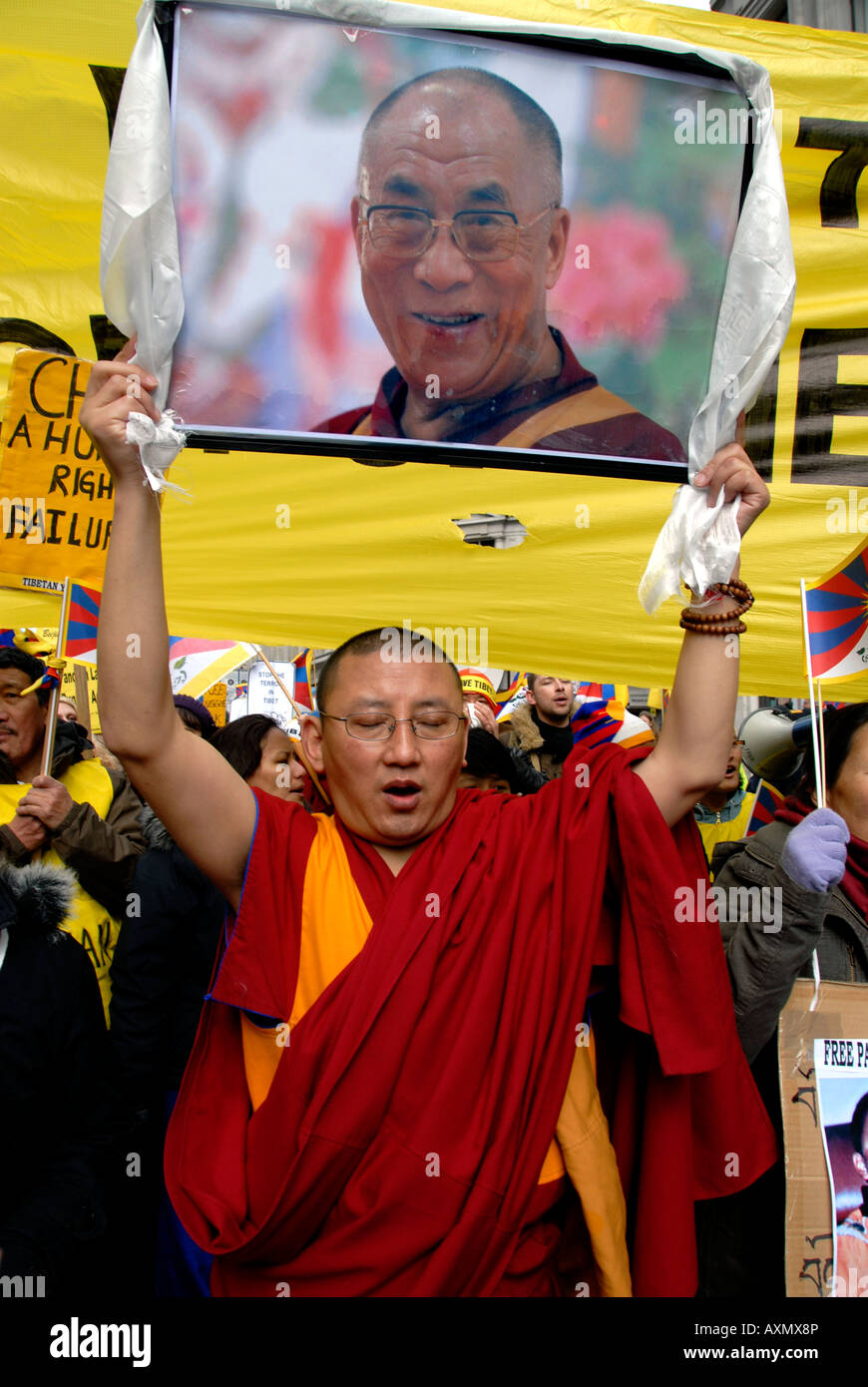 Tibet libre du Chinois répression manifestation Londres le 22 mars 2008. Banque D'Images