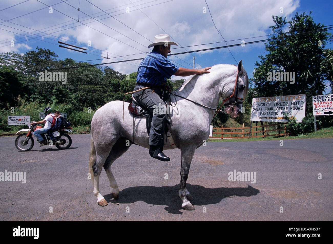 Nuevo Arenal, Costa Rica - Amérique centrale. L'homme sur son cheval de selle du Costa Rica Banque D'Images