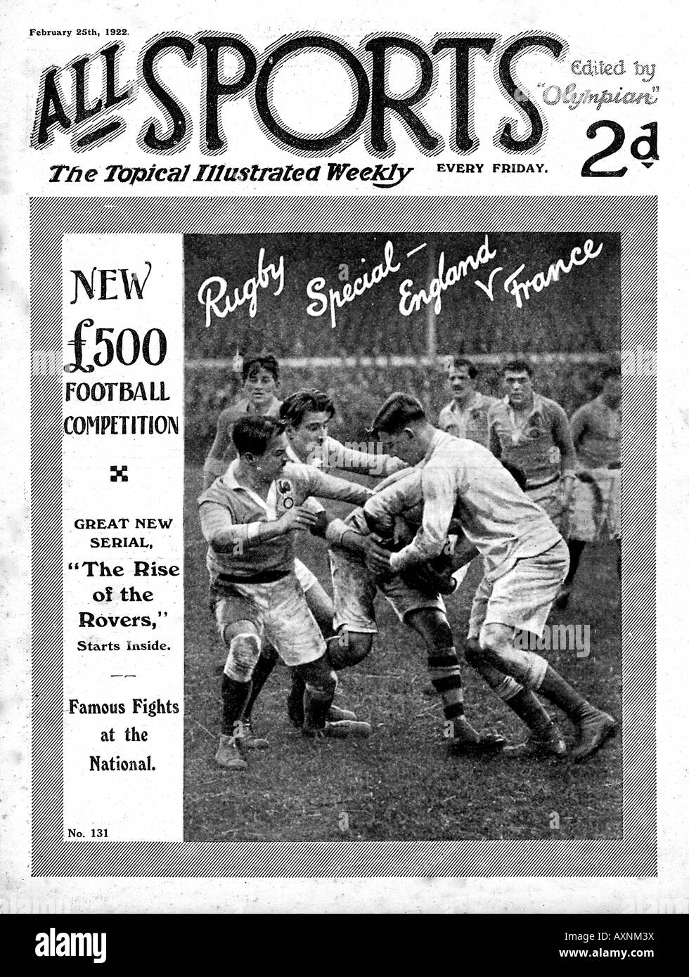 Tous les sports England v France 1922 magazine sportif avec un rapport sur l'international de rugby Banque D'Images