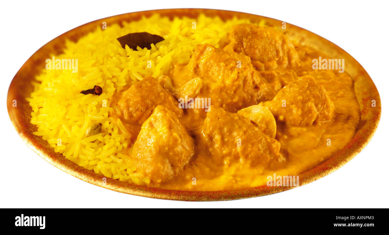 Poulet KORMA INDIEN AVEC RIZ AU CURRY DÉCOUPER Banque D'Images