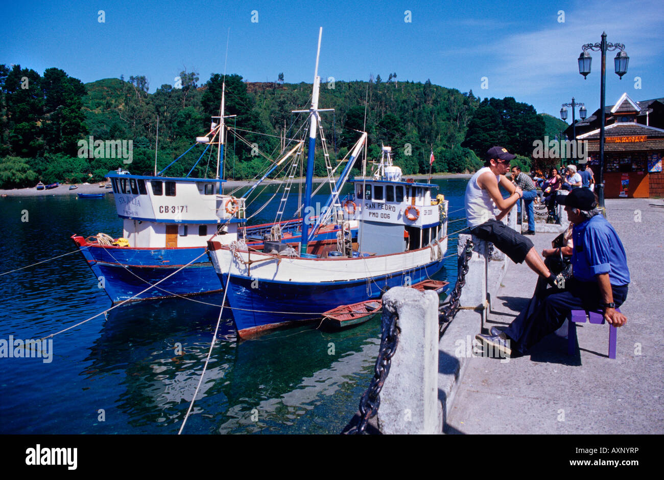 Bateaux à quai Angelmo poisson Puerto Montt le Lake District Chili Amérique du Sud Banque D'Images