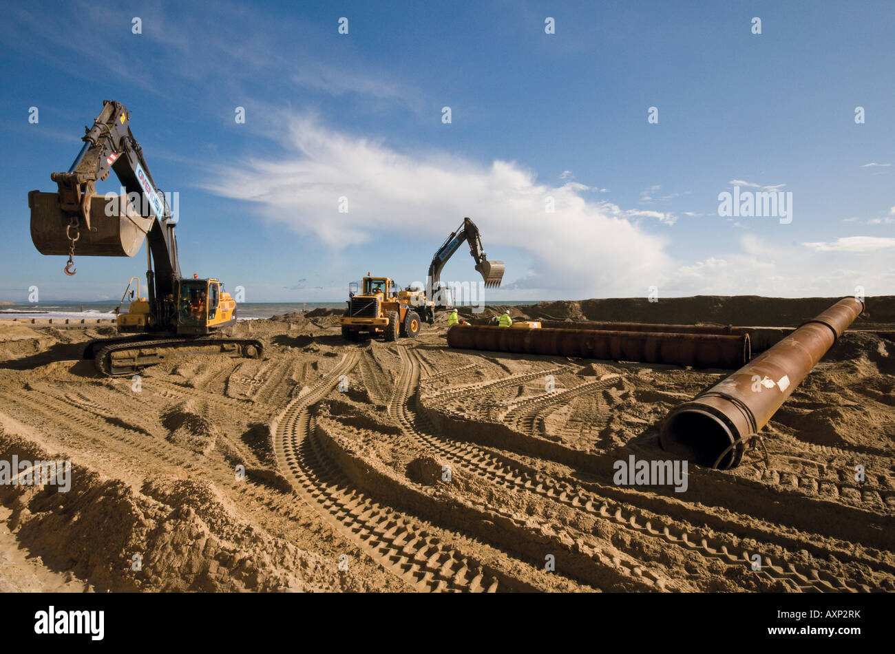 L'amélioration de la plage de Bournemouth et de sable entre reconstitution et Boscombe Southbourne beach Mars 2008 Banque D'Images
