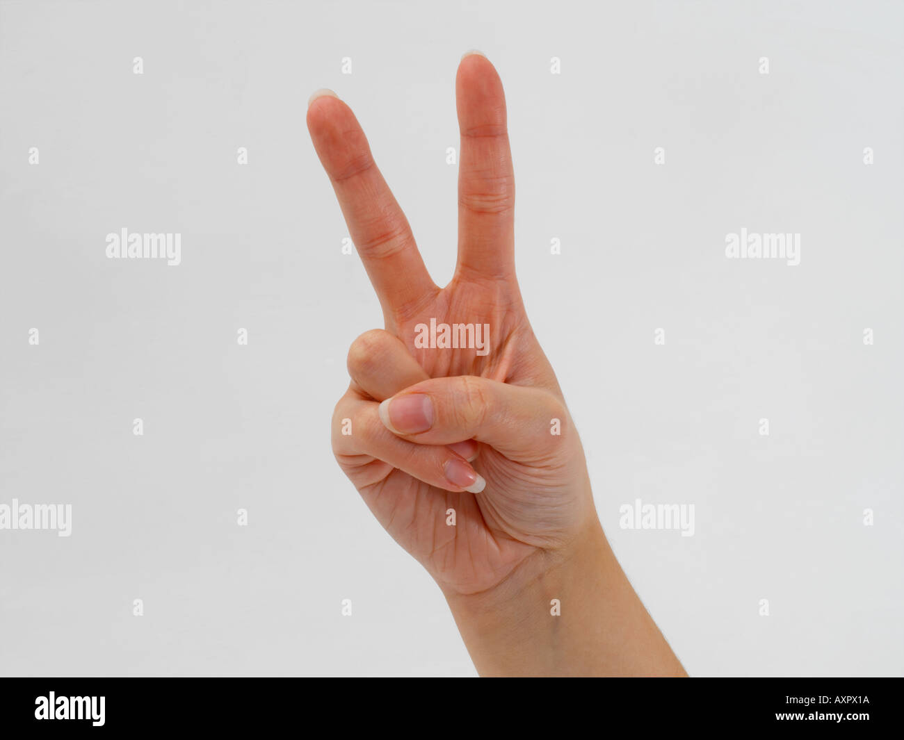 Main montrant le signe de paix Banque D'Images