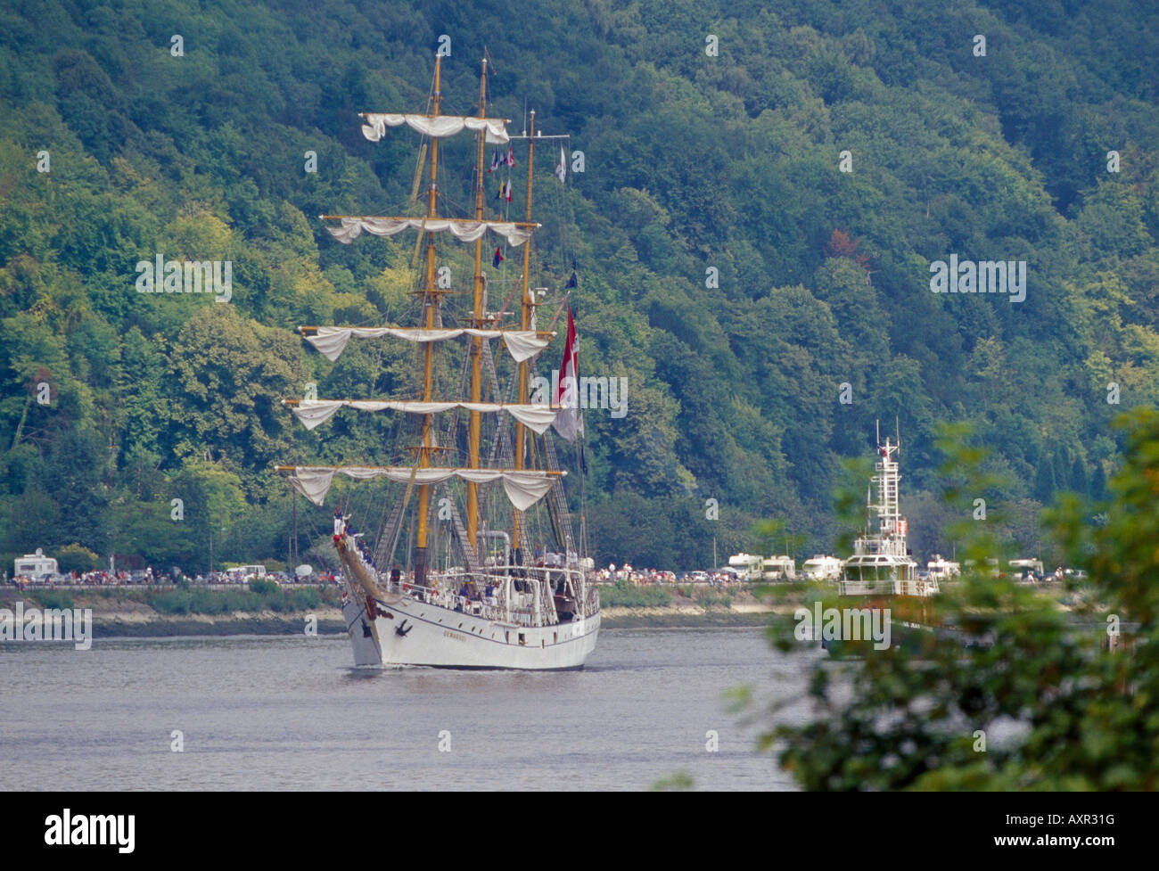 Dewaruci tallship indonésienne sur la Seine. Grand voilier de tournoi à Rouen Armada 2003 France Banque D'Images